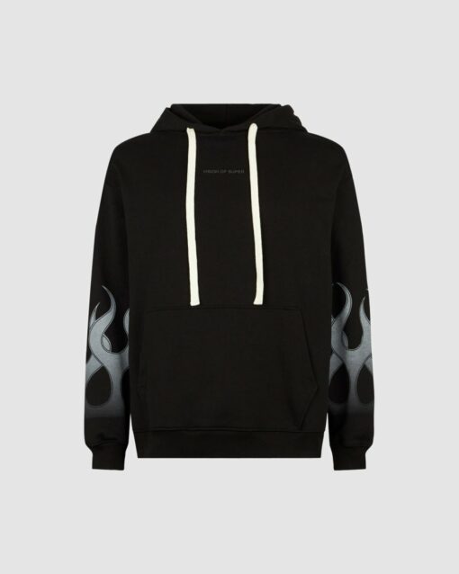 VISION OF SUPER Felpa Cappuccio Nera Con Fiamme Grigie