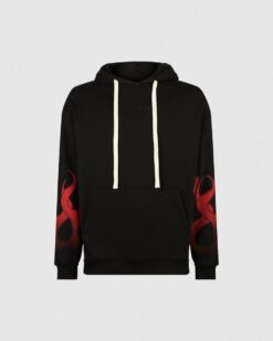 VISION OF SUPER Felpa Cappuccio Nera Con Fiamme Rosse