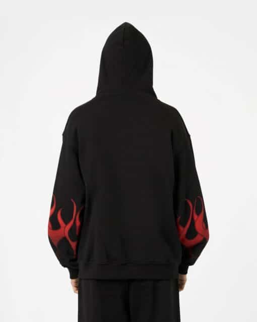 VISION OF SUPER Felpa Cappuccio Nera Con Fiamme Rosse