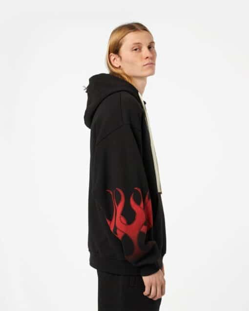 VISION OF SUPER Felpa Cappuccio Nera Con Fiamme Rosse