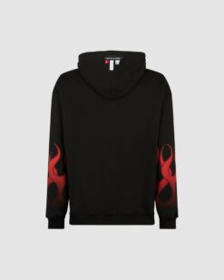 VISION OF SUPER Felpa Cappuccio Nera Con Fiamme Rosse