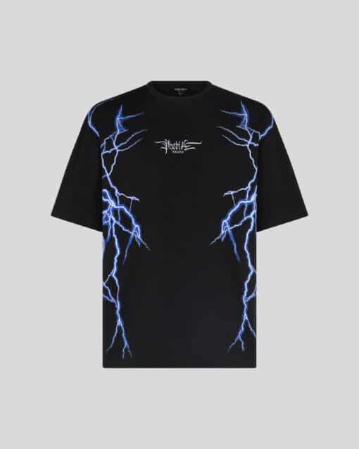 PHOBIA BLACK BLACK T-SHIRT WITH LIGHTNING BLUE PRINT