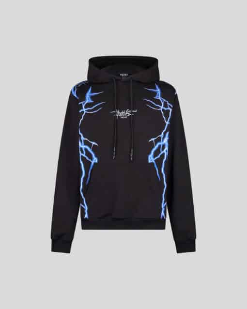 PHOBIA BLACK HOODIE WITH LIGHTNING BLUE PRINT