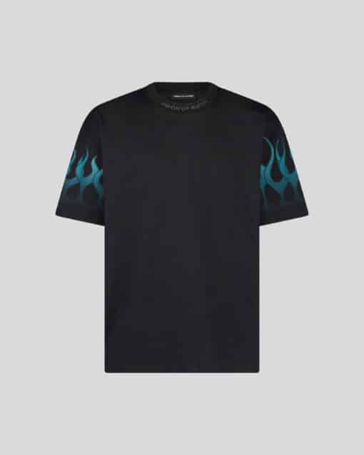 VISION OF SUPER BLACK T-SHIRT WITH LIGHT BLUE FLAMES