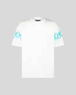 VISION OF SUPER WHITE T-SHIRT WITH LIGHT BLUE FLAMES