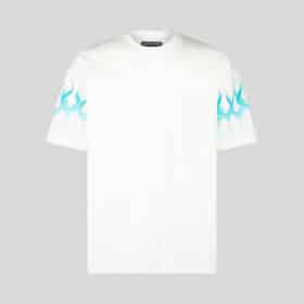 VISION OF SUPER WHITE T-SHIRT WITH LIGHT BLUE FLAMES