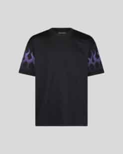VISION OF SUPER BLACK T-SHIRT WITH PURPLE FLAMES