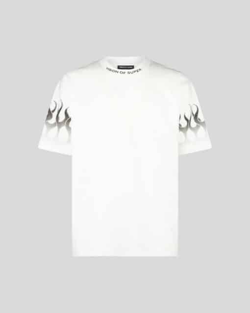 VISION OF SUPER WHITE T-SHIRT WITH GREY FLAMES