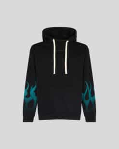 VISION OF SUPER BLACK HOODIE WITH GREEN FLAMES