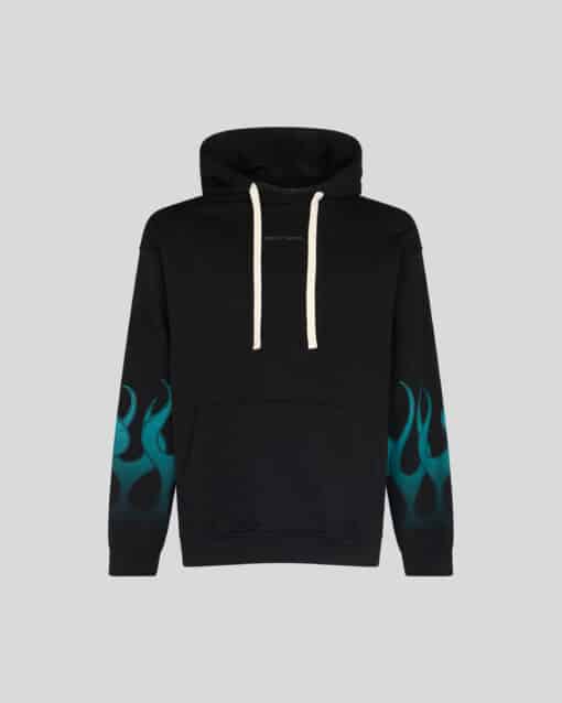VISION OF SUPER BLACK HOODIE WITH GREEN FLAMES