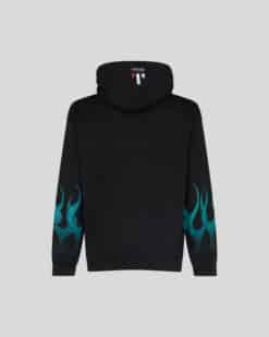 VISION OF SUPER BLACK HOODIE WITH GREEN FLAMES