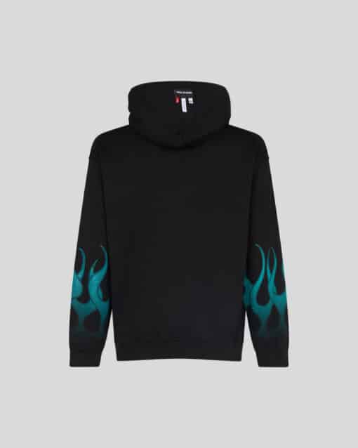 VISION OF SUPER BLACK HOODIE WITH GREEN FLAMES