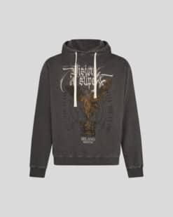 VISION OF SUPER GREY STONEWASHED HOODIE WITH ANGEL STATUE GRAPHICS