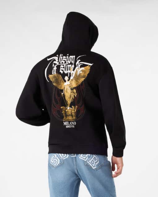 VISION OF SUPER BLACK HOODIE WITH ANGEL STATUE GRAPHICS