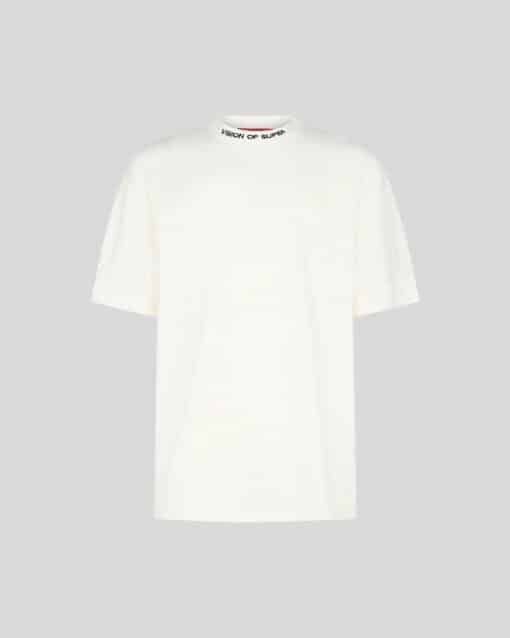 VISION OF SUPER WHITE T-SHIRT WITH WHITE EMBROIDERED FLAMES