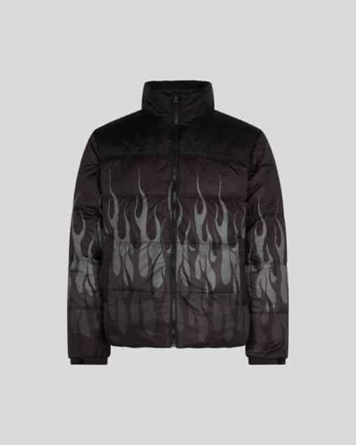 VISION OF SUPER BLACK PUFFER JACKET WITH BLACK TRIPLE FLAMES