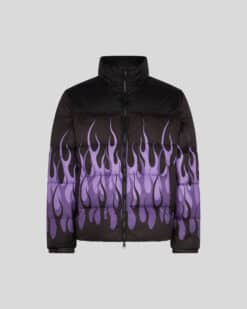 VISION OF SUPER BLACK PUFFER JACKET WITH PURPLE TRIPLE FLAMES