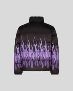 VISION OF SUPER BLACK PUFFER JACKET WITH PURPLE TRIPLE FLAMES