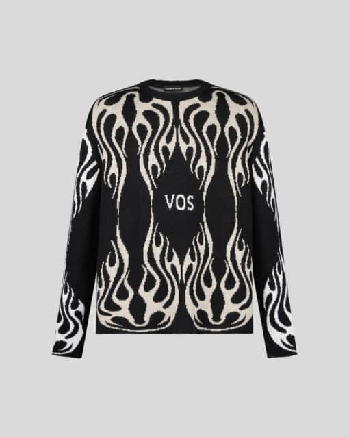 VISION OF SUPER BLACK JUMPER WITH TRIBAL FLAMES