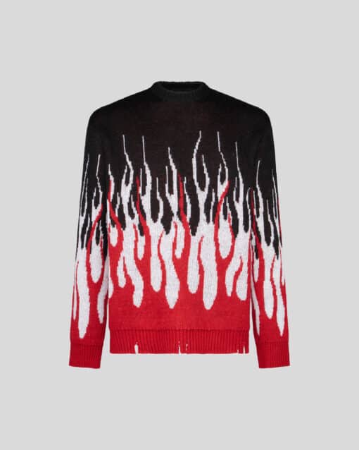 VISION OF SUPER BLACK JUMPER WITH RED AND WHITE DOUBLE FLAMES