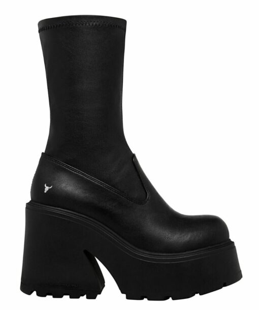 WINDSORSMITH FOUND BLACK Leather STRETCH BOOTS