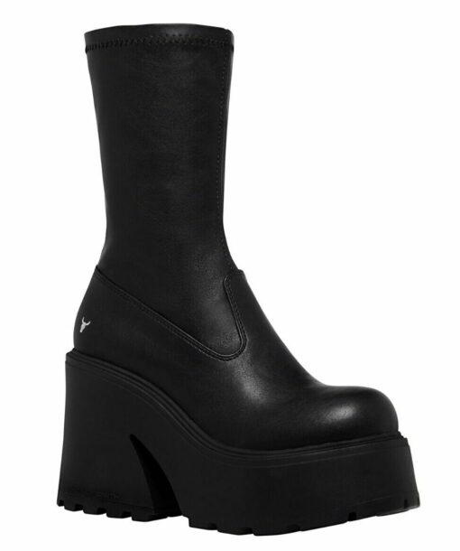 WINDSORSMITH FOUND BLACK Leather STRETCH BOOTS