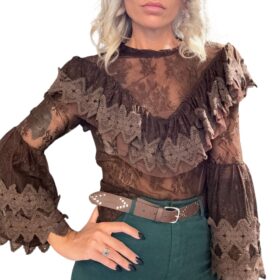 TENSIONE IN Casacca pizzo con rouches moro
