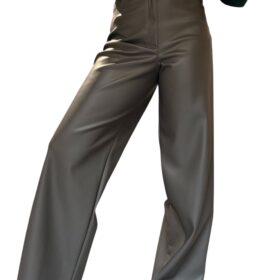 MERCI Pantalone palazzo ecopelle grigio pietra