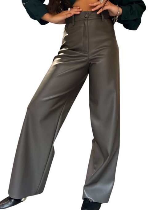 MERCI Pantalone palazzo ecopelle grigio pietra