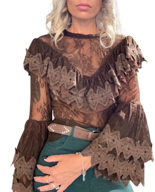 TENSIONE IN Casacca pizzo con rouches moro