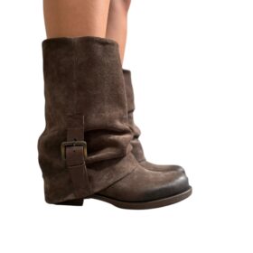 Ovyé stivale basso risvolto suede marrone