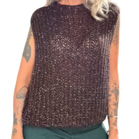 TENSIONE IN Gilet in maglia con paillettes moro