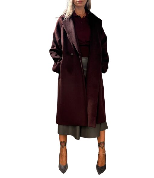 MERCI cappotto taglio lungo lana bordeaux