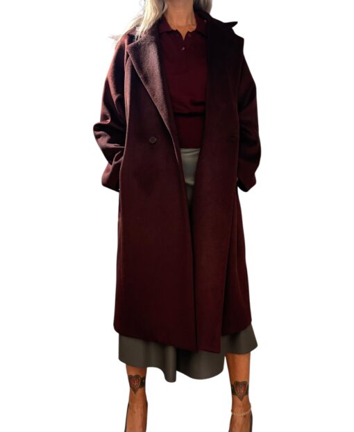 MERCI cappotto taglio lungo lana bordeaux