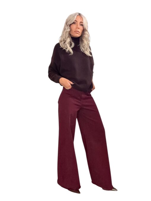 TENSIONE IN Pantalone palazzo bordeaux orlo sfrangiato