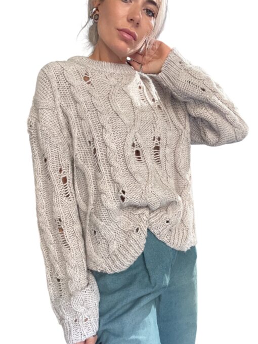 SO ALLURE Maglia Treccia Con Rotture Gesso