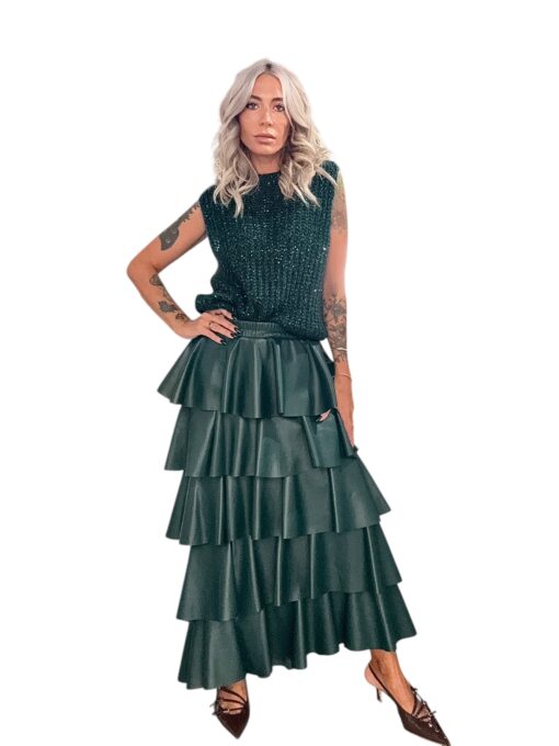 TENSIONE IN Gonna ecopelle balze verde