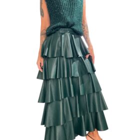 TENSIONE IN Gonna ecopelle balze verde