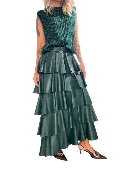TENSIONE IN Gonna ecopelle balze verde