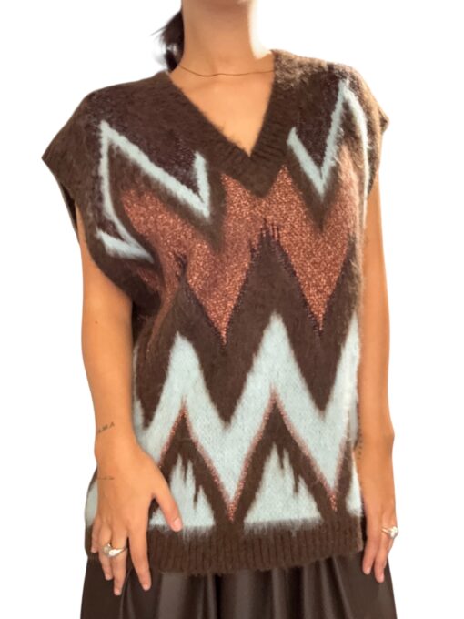 TENSIONE IN Gilet in maglia chevron e lurex marrone