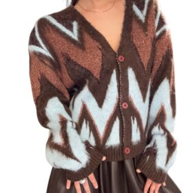 TENSIONE IN Cardigan in maglia chevron e lurex marrone