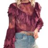 TENSIONE IN Pantalone palazzo con cintura bordeaux
