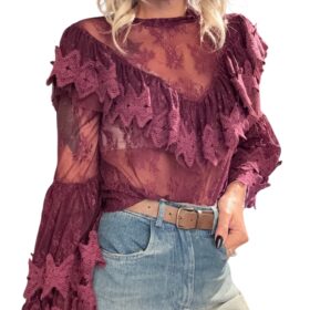 TENSIONE IN Casacca pizzo con rouches bordeaux