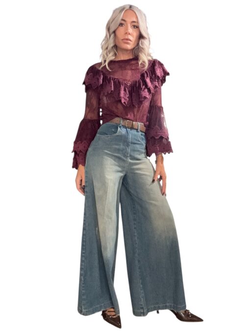 TENSIONE IN Casacca pizzo con rouches bordeaux