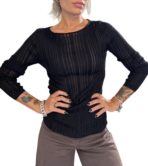 SO ALLURE Maglia Trasparenze Nera