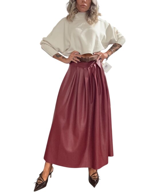 TENSIONE IN Gonna in ecopelle bordeaux con cintura