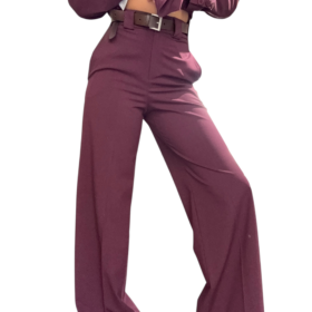 TENSIONE IN Pantalone palazzo con cintura bordeaux